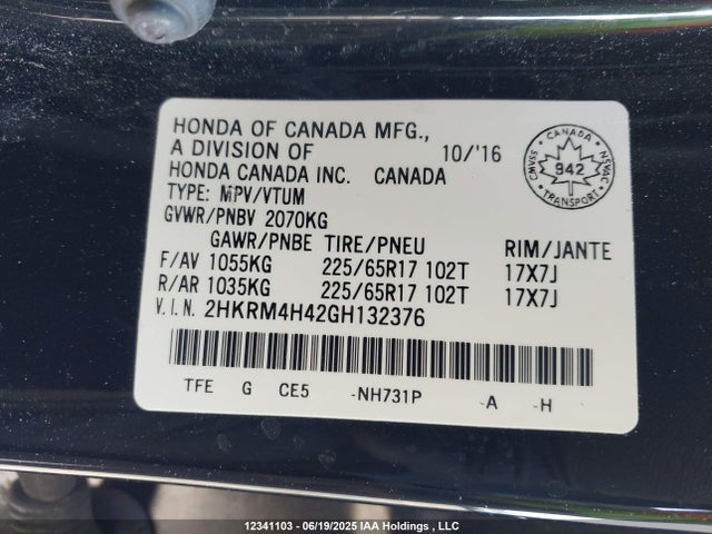2HKRM4H42GH132376 Honda k24w9