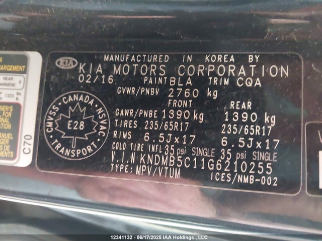 KNDMB5C11G6210255 KIA dohc gdi lambda ii