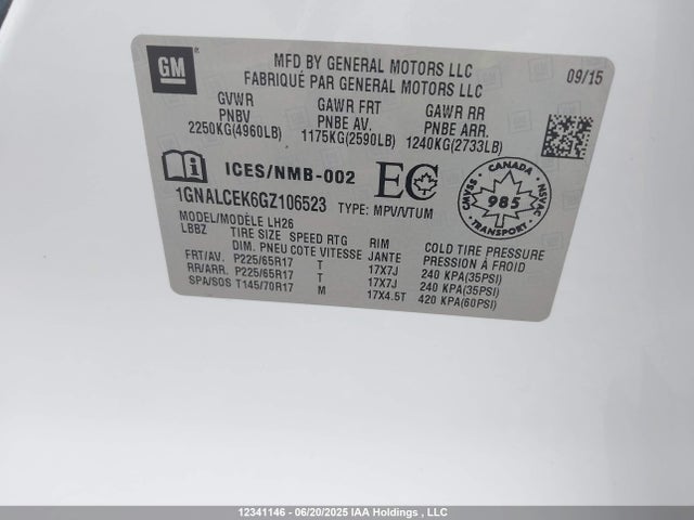 1GNALCEK6GZ106523 Chevrolet lea - e85 max, aluminum