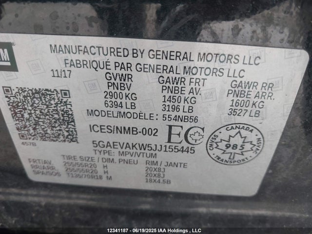 5GAEVAKW5JJ155445 Buick lfy - spark ignited direct injection, atss, gen1
