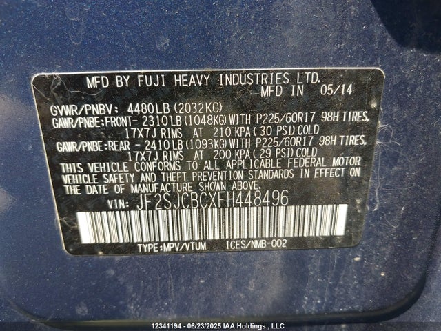 JF2SJCBCXFH448496 Subaru 2.5na c0
