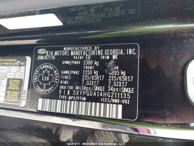 5XYPGDA14HG211135 KIA 2017