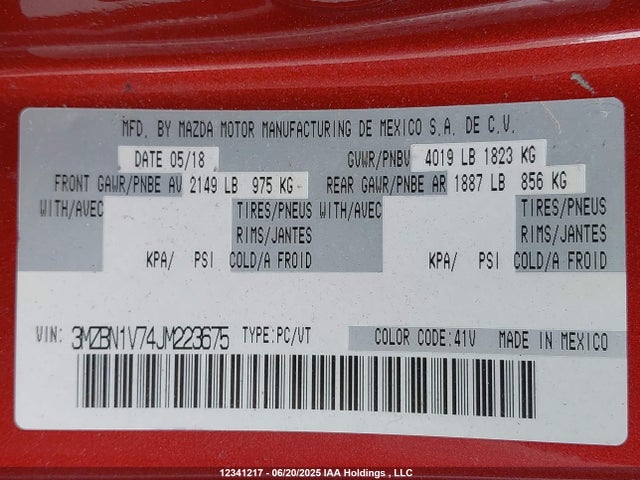 3MZBN1V74JM223675 Mazda pe