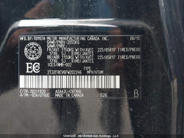 2T3ZFREV6FW202246 Toyota 2ar-fe