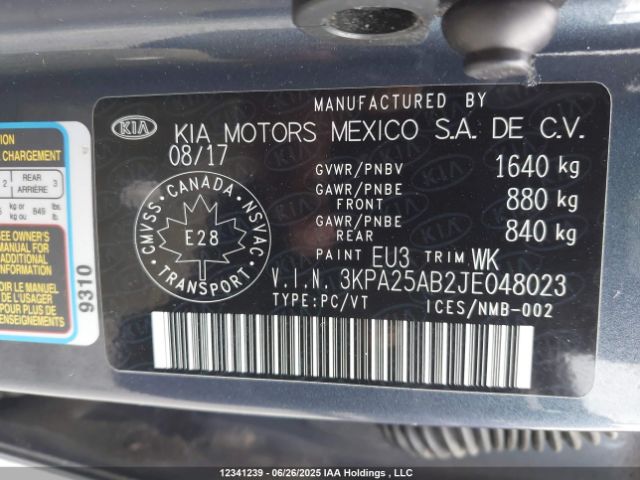 3KPA25AB2JE048023 KIA gdi gamma