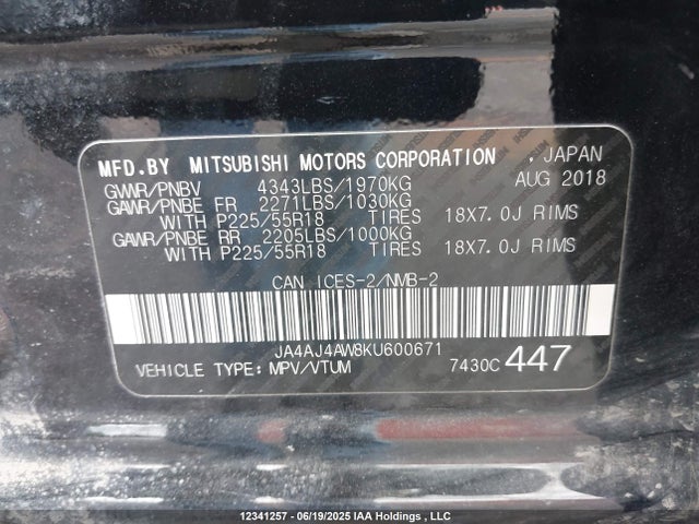 JA4AJ4AW8KU600671 Mitsubishi mivec