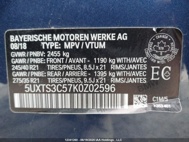 5UXTS3C57K0Z02596 BMW X3
