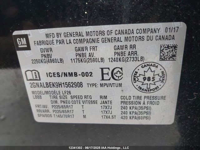 2GNALBEK9H1562908 Chevrolet lea - sidi: spark ignited direct injection, e85 max, alum