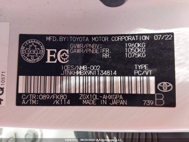 JTNKHMBX9N1134814 Toyota 3zr-fae