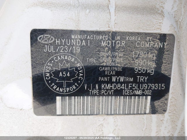 KMHD84LF5LU979315 Hyundai Elantra Preferred With Sun And Safety Package Auto Ivt