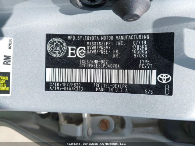5YFBPRBE5LP040764 Toyota 2zr-fae