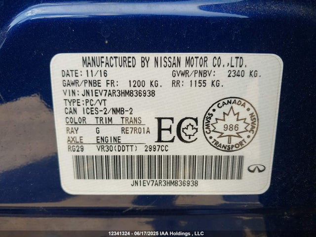 JN1EV7AR3HM836938 Infiniti Q50