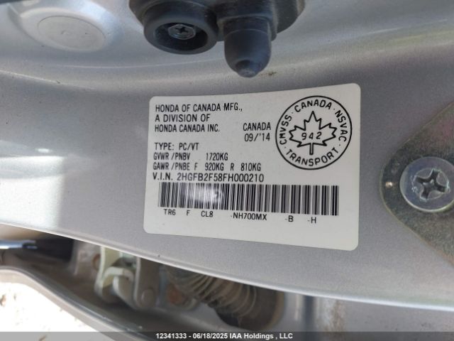 2HGFB2F58FH000210 Honda r18z1
