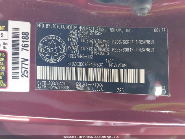 5TDZK3DCXES497537 Toyota 2gr-fks