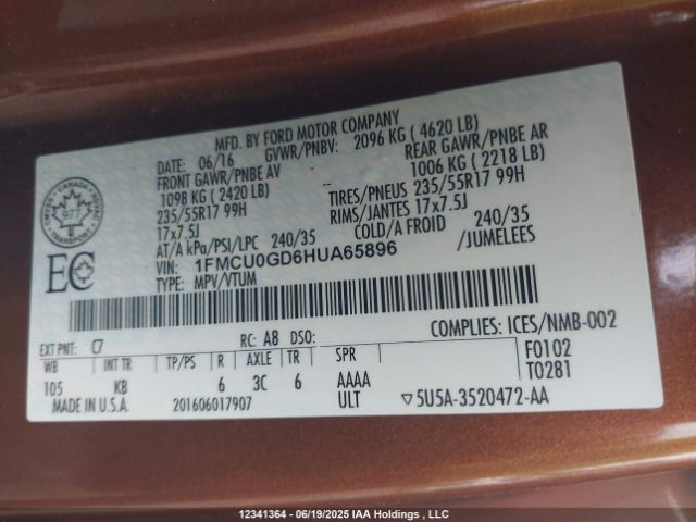 1FMCU0GD6HUA65896 Ford gtdi sigma w/premium fuel