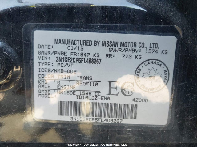 Nissan Versa Note S/s Plus/sv/sl/sr 2015 3N1CE2CP5FL408267 Image 9