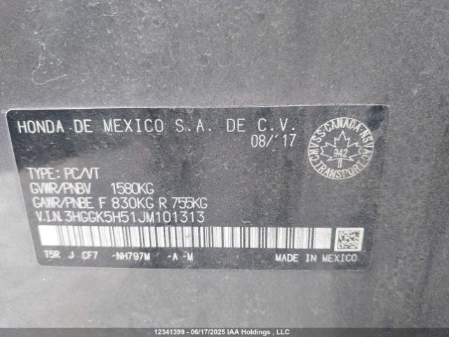 3HGGK5H51JM101313 Honda l15b1