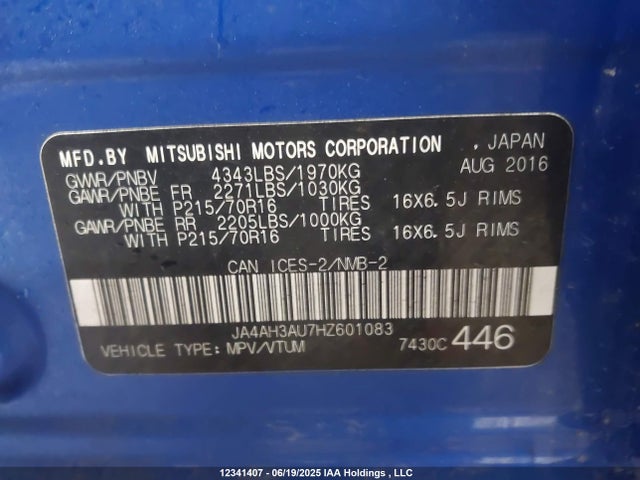 JA4AH3AU7HZ601083 Mitsubishi 2.0 dohc mivec