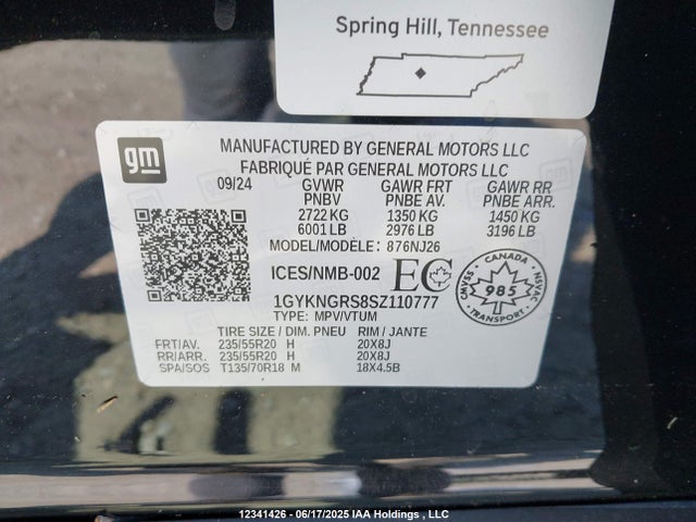 1GYKNGRS8SZ110777 Cadillac lgx