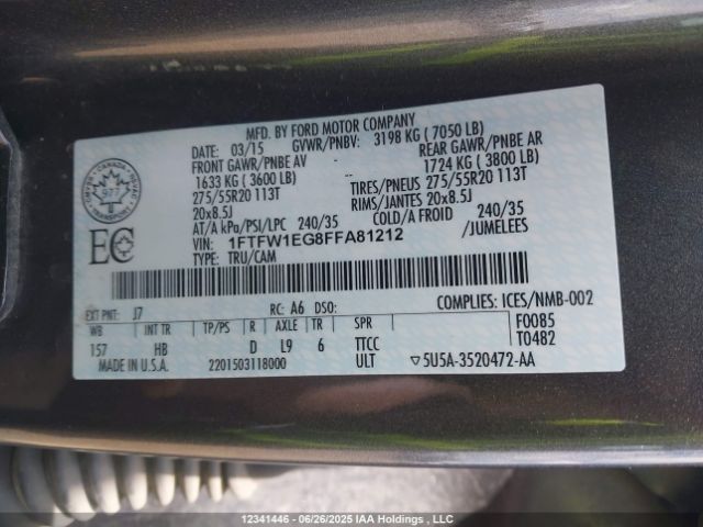 1FTFW1EG8FFA81212 Ford F-150