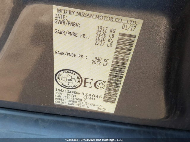 Nissan Altima 2017 1N4AL3AP8HN334046 Image 18
