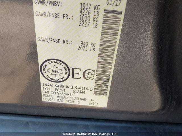 Nissan Altima 2017 1N4AL3AP8HN334046 Image 9