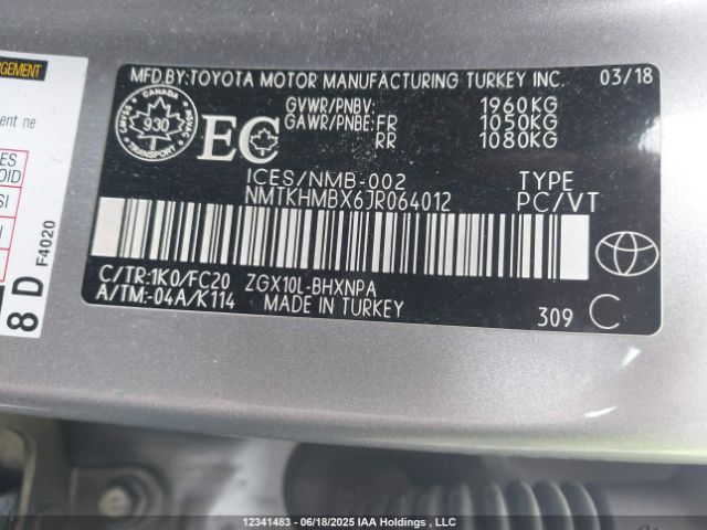 NMTKHMBX6JR064012 Toyota 3zr-fae