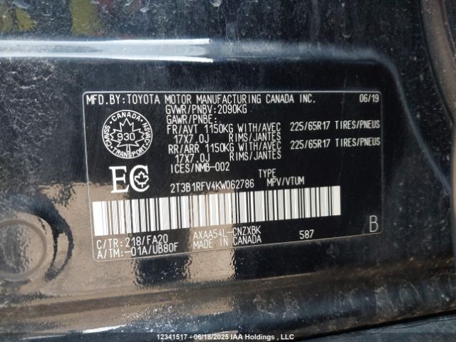 2T3B1RFV4KW062786 Toyota a25a-fks