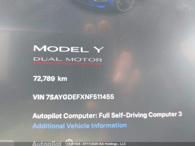 7SAYGDEFXNF511455 Tesla Model Y