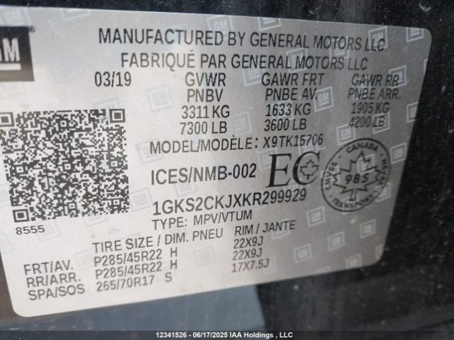 1GKS2CKJXKR299929 GMC l86 - spark ignited direct injection, variable valve timing, afm, e85max, alum