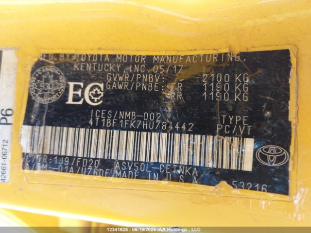 4T1BF1FK7HU784442 Toyota 2ar-fe