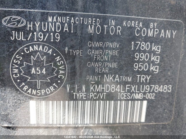 KMHD84LFXLU978483 Hyundai mpi nu