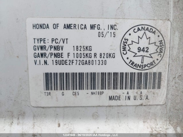19UDE2F72GA801330 Acura k24v7