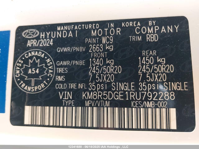KM8R5DGE1RU792288 Hyundai gdi lambda ii