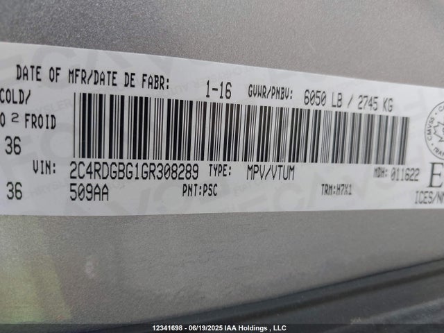 2C4RDGBG1GR308289 Dodge 2016