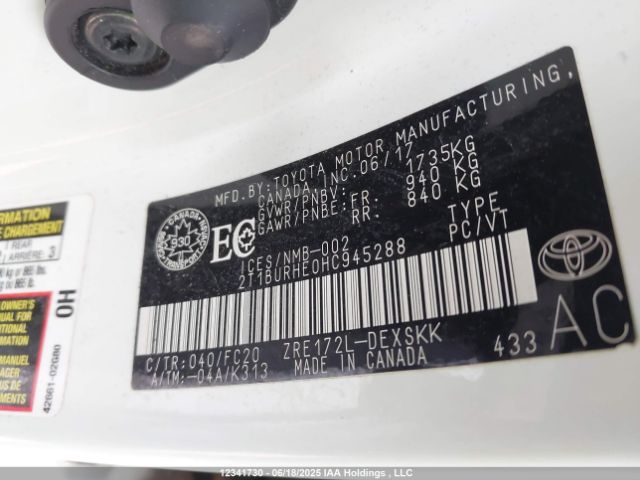 2T1BURHE0HC945288 Toyota 2zr-fe