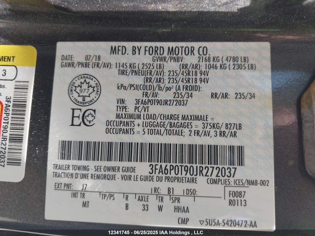 3FA6P0T90JR272037 Ford 2.0l gtdi premium fuel