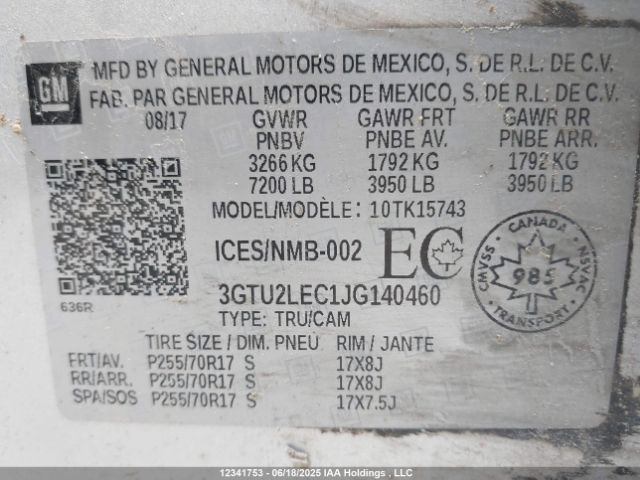 3GTU2LEC1JG140460 GMC l83 -spark ignited direct injection, variable valve timing, afm, e85 max, alum