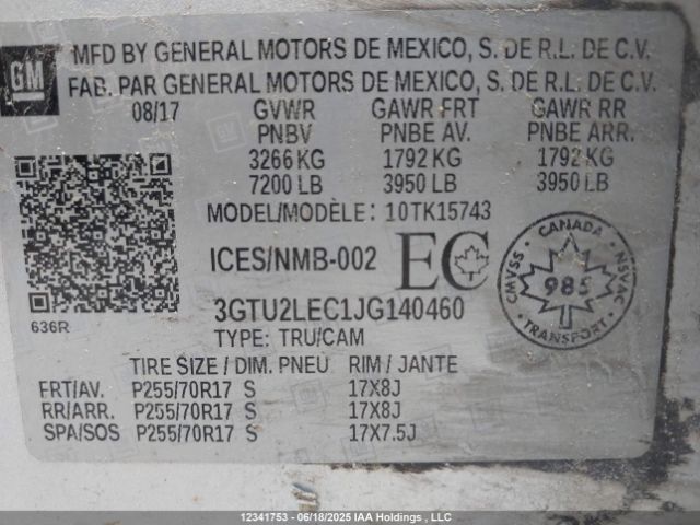 3GTU2LEC1JG140460 GMC l83 -spark ignited direct injection, variable valve timing, afm, e85 max, alum