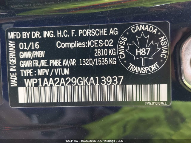 WP1AA2A29GKA13937 Porsche Cayenne