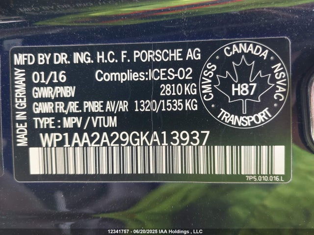WP1AA2A29GKA13937 Porsche Cayenne