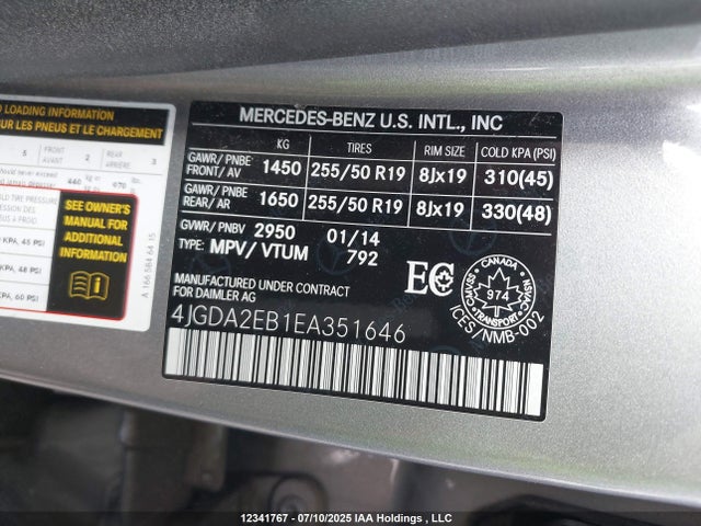 4JGDA2EB1EA351646 Mercedes-Benz Ml-Class