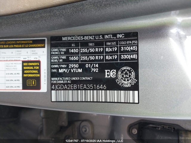 4JGDA2EB1EA351646 Mercedes-Benz Ml-Class