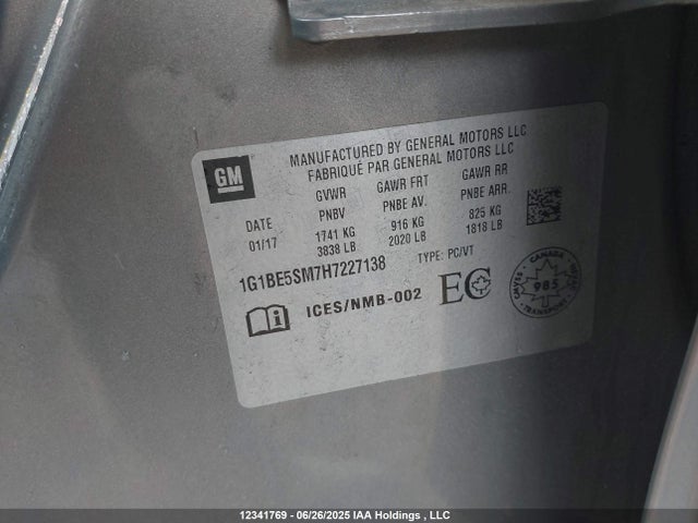 1G1BE5SM7H7227138 Chevrolet le2 -di: direct injection, vvt: variable valve timing, gen, alum