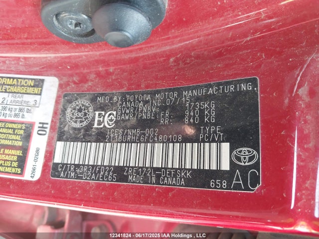 Toyota 2zr-fe 2015 2T1BURHE6FC480108 Image 9