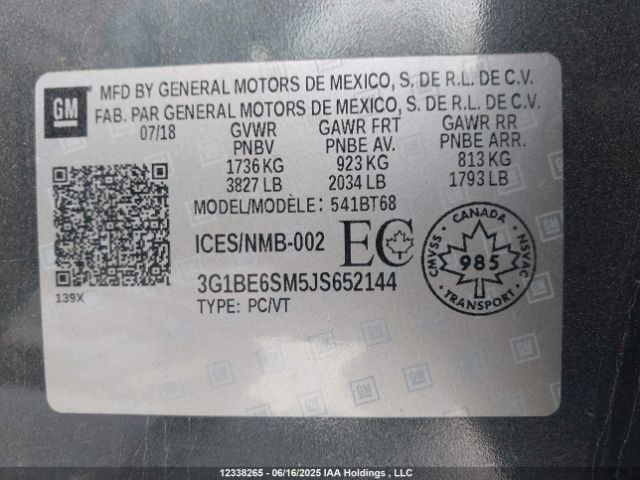 3G1BE6SM5JS652144 Chevrolet Cruze Lt Auto