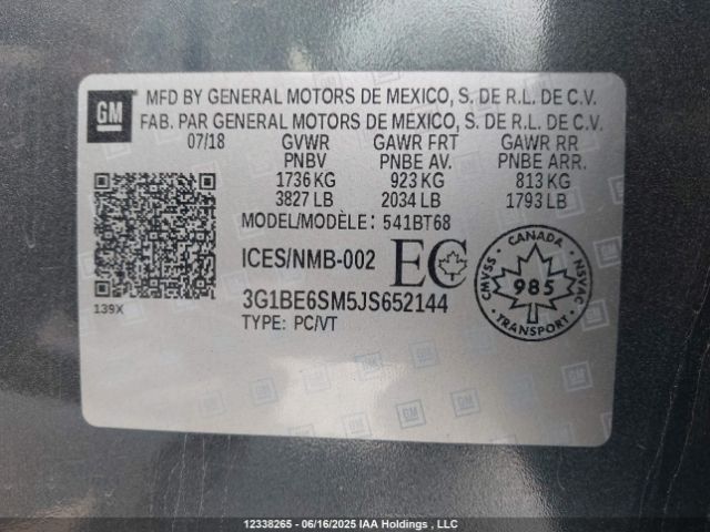 3G1BE6SM5JS652144 Chevrolet Cruze Lt Auto