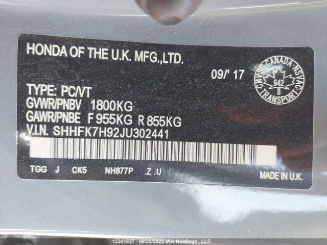 SHHFK7H92JU302441 Honda l15ba