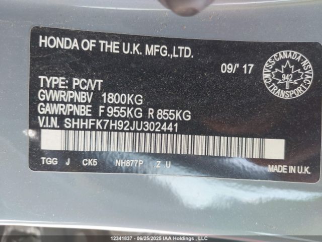 SHHFK7H92JU302441 Honda l15ba