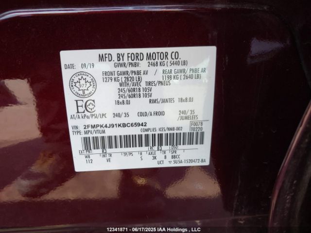 2FMPK4J91KBC65942 Ford 2.0l gtdi w/premium fuel